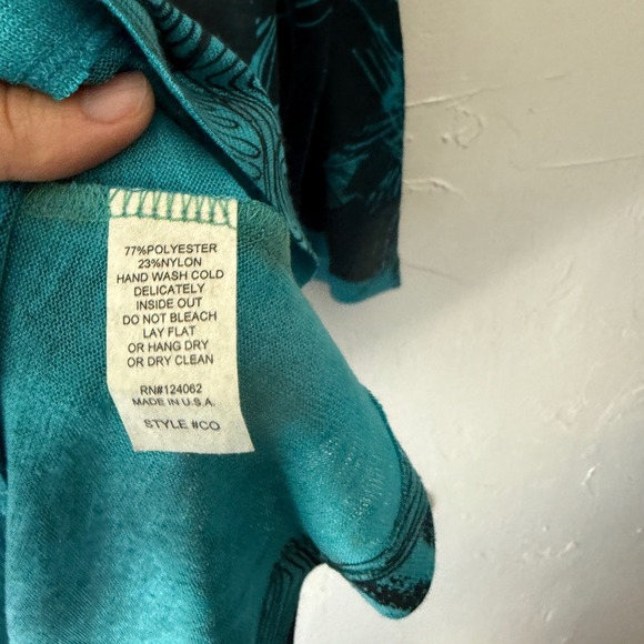 Cactus Teal Floral Rhinestone Detail Long Sleeve Asymmetrical Top Boho Artsy L - Picture 3 of 8